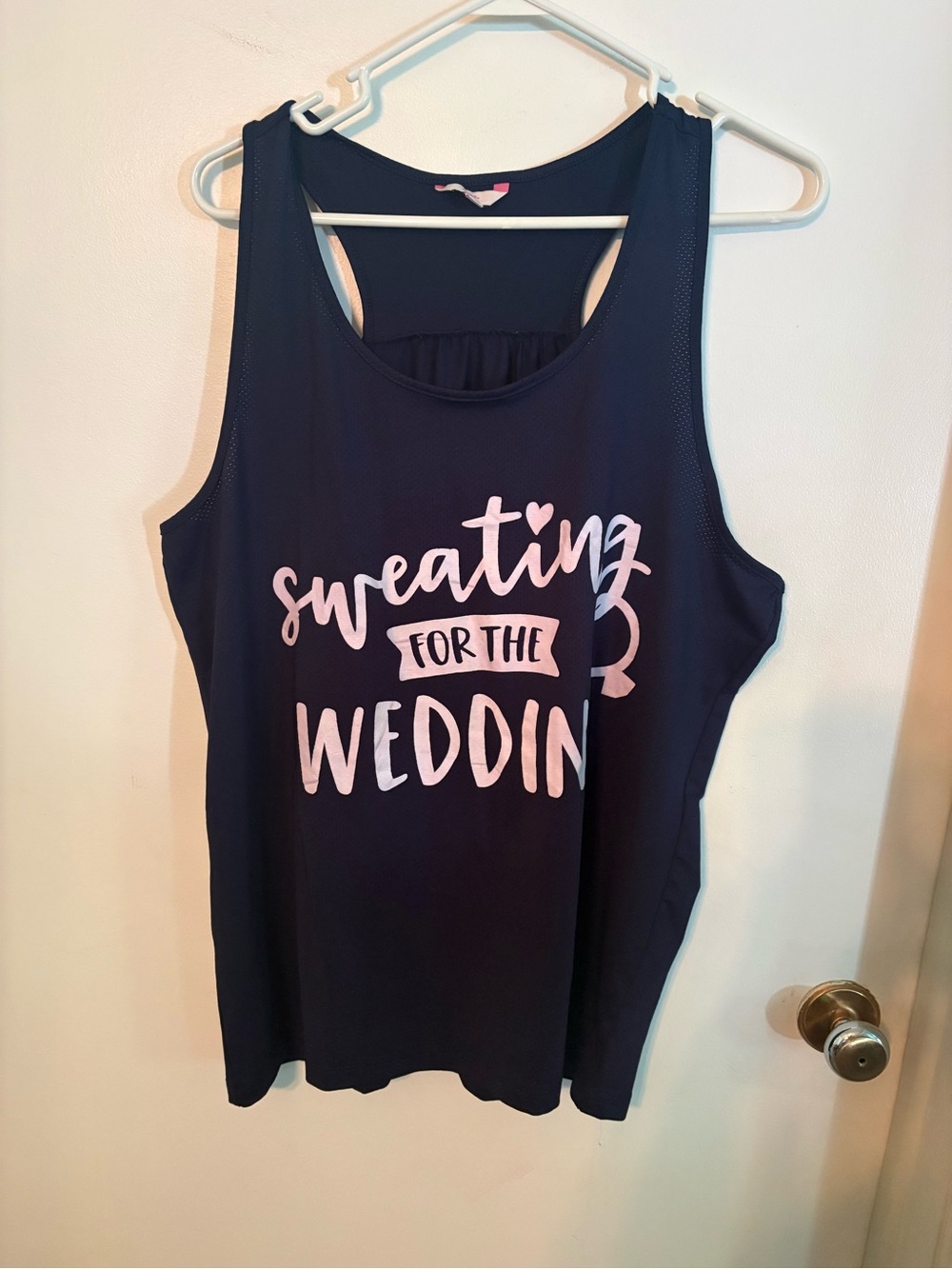 Sweating for the Wedding Navy Workout Tank Top